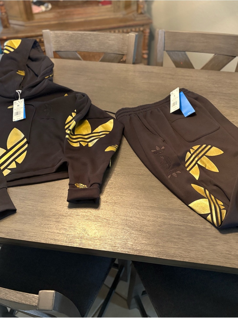 adidas black Sweatpants with Gold Trefoil Print